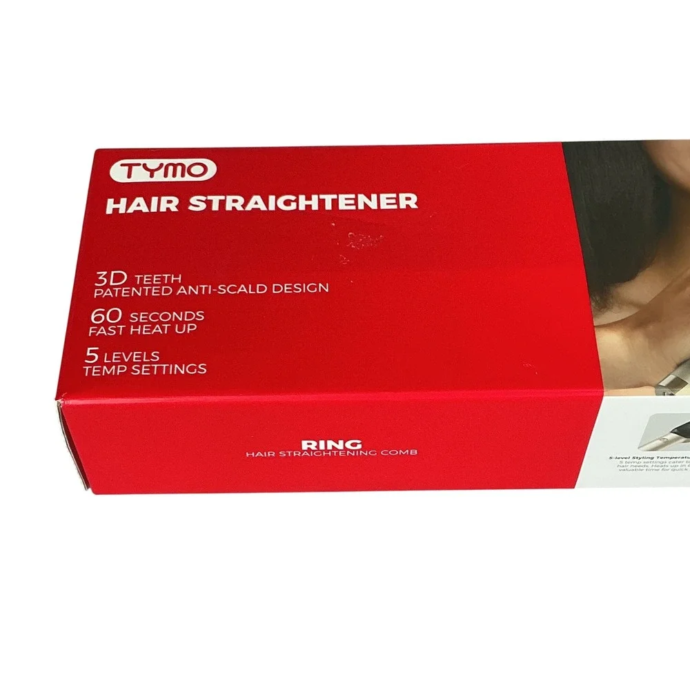TYMO RING Hair Straightener Brush 3D Teeth Anti-Scald‎ 5 Temp Settings Gold NWT